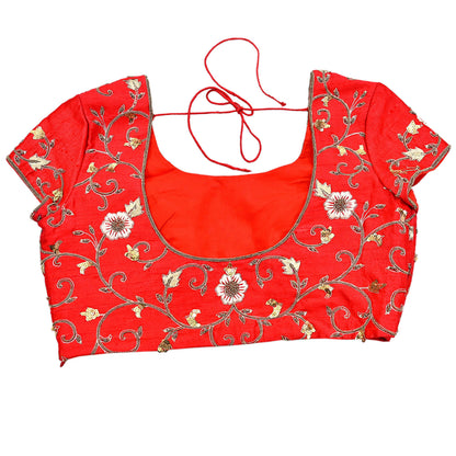 Indian Pre-owned Red raw silk Hand Embroidered By Designer manish malhotra Padded Blouse/Top/Crop L Size Party wear Bollywood