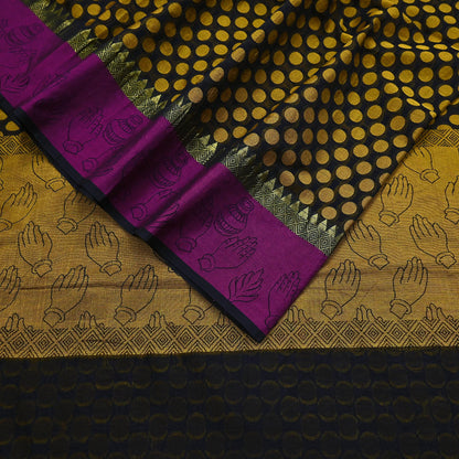 Indian Vintage Black Saree Artificial Silk Hand woven Sari Craft Fabric 5Yd Sewing Stripes Dress making Crafting Quilting Fringes
