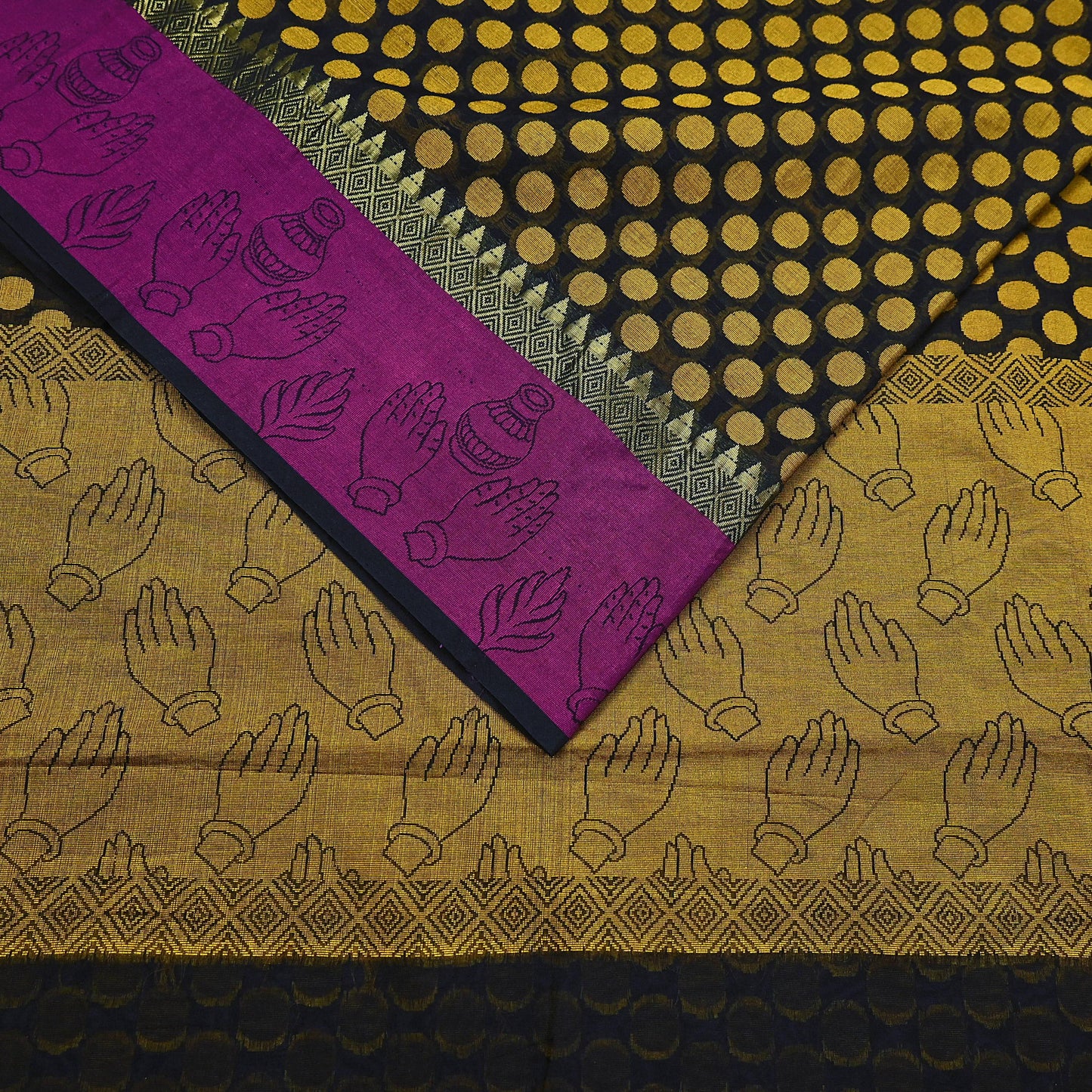 Indian Vintage Black Saree Artificial Silk Hand woven Sari Craft Fabric 5Yd Sewing Stripes Dress making Crafting Quilting Fringes