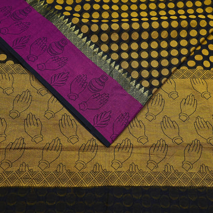 Indian Vintage Black Saree Artificial Silk Hand woven Sari Craft Fabric 5Yd Sewing Stripes Dress making Crafting Quilting Fringes