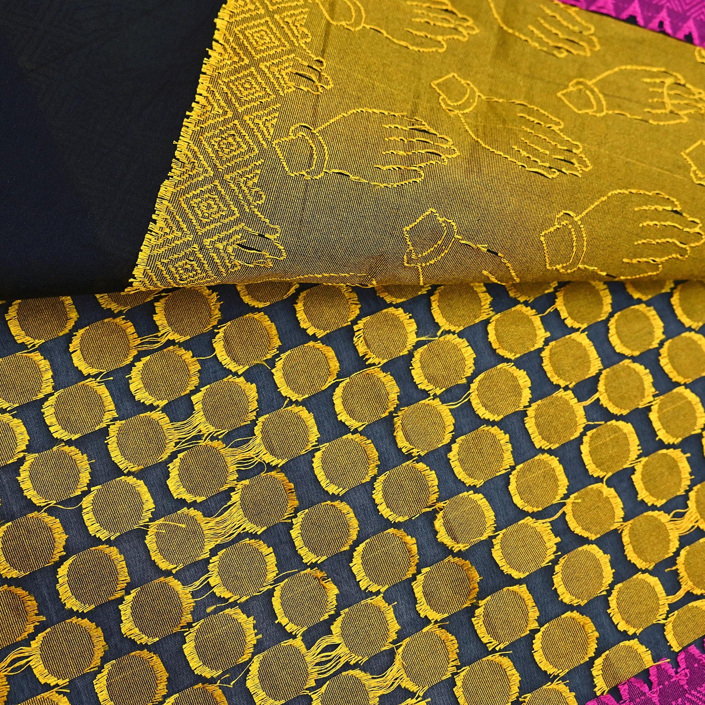 Indian Vintage Black Saree Artificial Silk Hand woven Sari Craft Fabric 5Yd Sewing Stripes Dress making Crafting Quilting Fringes