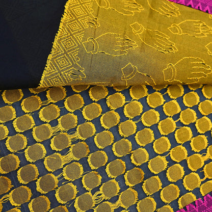Indian Vintage Black Saree Artificial Silk Hand woven Sari Craft Fabric 5Yd Sewing Stripes Dress making Crafting Quilting Fringes