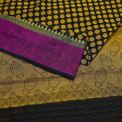 Indian Vintage Black Saree Artificial Silk Hand woven Sari Craft Fabric 5Yd Sewing Stripes Dress making Crafting Quilting Fringes