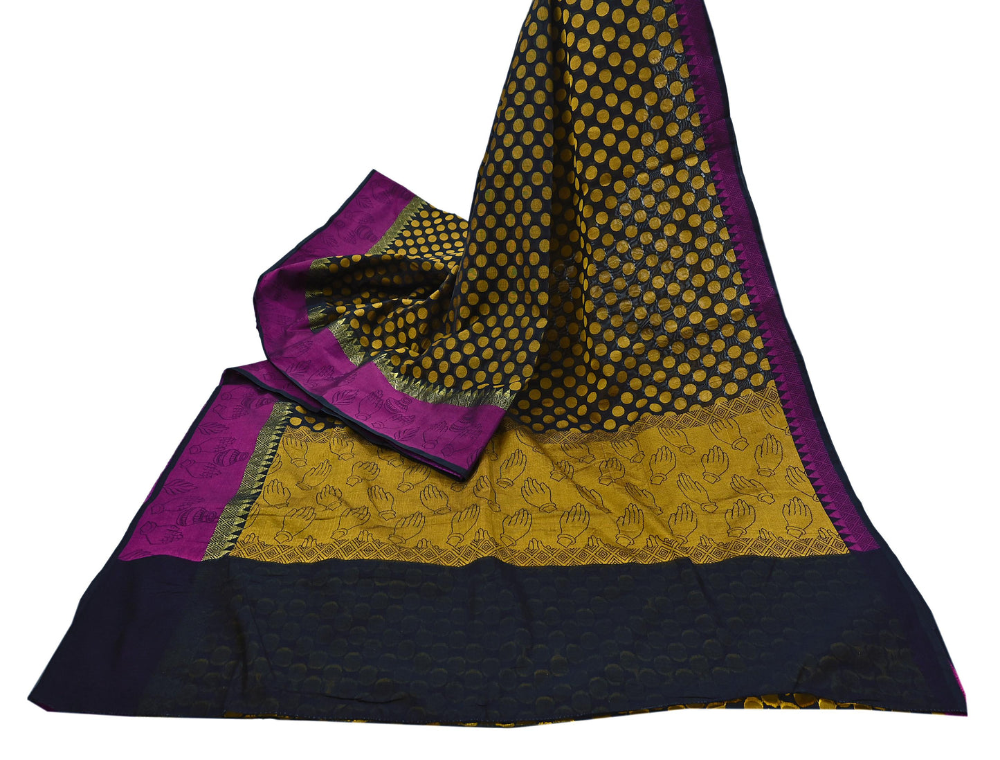 Indian Vintage Black Saree Artificial Silk Hand woven Sari Craft Fabric 5Yd Sewing Stripes Dress making Crafting Quilting Fringes