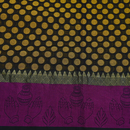 Indian Vintage Black Saree Artificial Silk Hand woven Sari Craft Fabric 5Yd Sewing Stripes Dress making Crafting Quilting Fringes