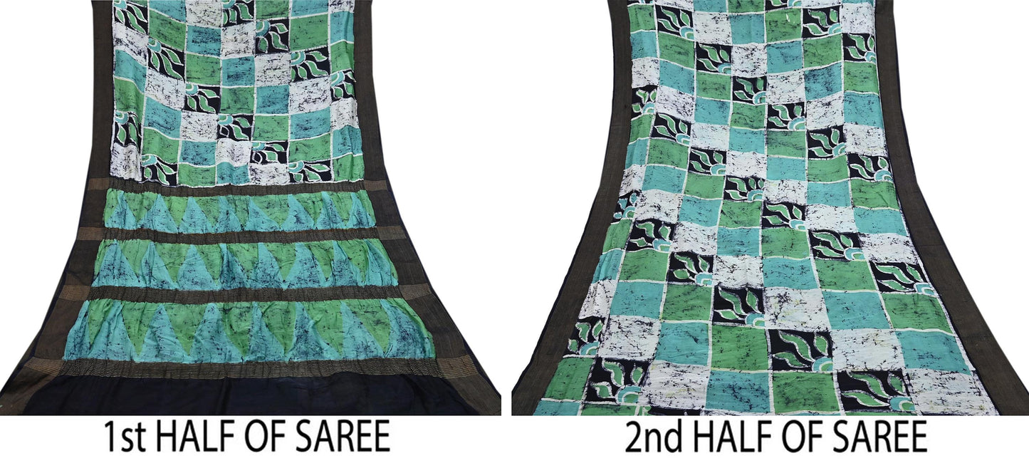 Indian Vintage Sarees Batik Work 100% Pure Chanderi Silk Sari Craft Fabric 5Yd Sewing Sarong Wrap Dress making Crafting Bollywood sarees