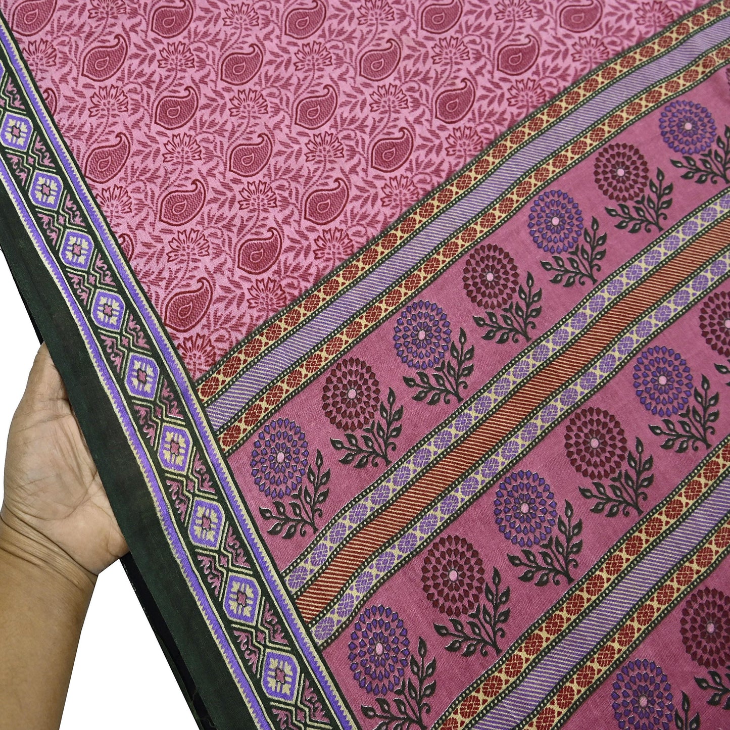 Indian Vintage Sari Pink Printed Pure Cotton Saree Craft Fabric 5Yd Soft Sewing Sarong Wrap Boho Floral Dress making Crafting