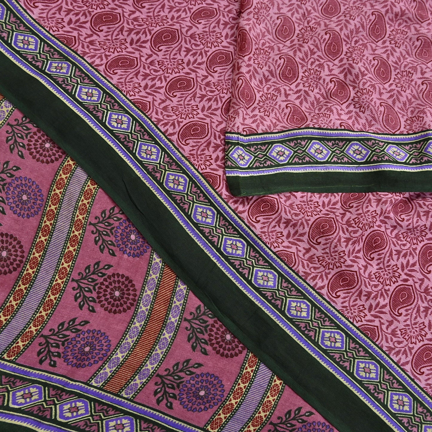 Indian Vintage Sari Pink Printed Pure Cotton Saree Craft Fabric 5Yd Soft Sewing Sarong Wrap Boho Floral Dress making Crafting