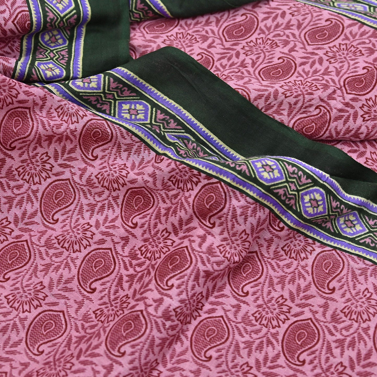 Indian Vintage Sari Pink Printed Pure Cotton Saree Craft Fabric 5Yd Soft Sewing Sarong Wrap Boho Floral Dress making Crafting