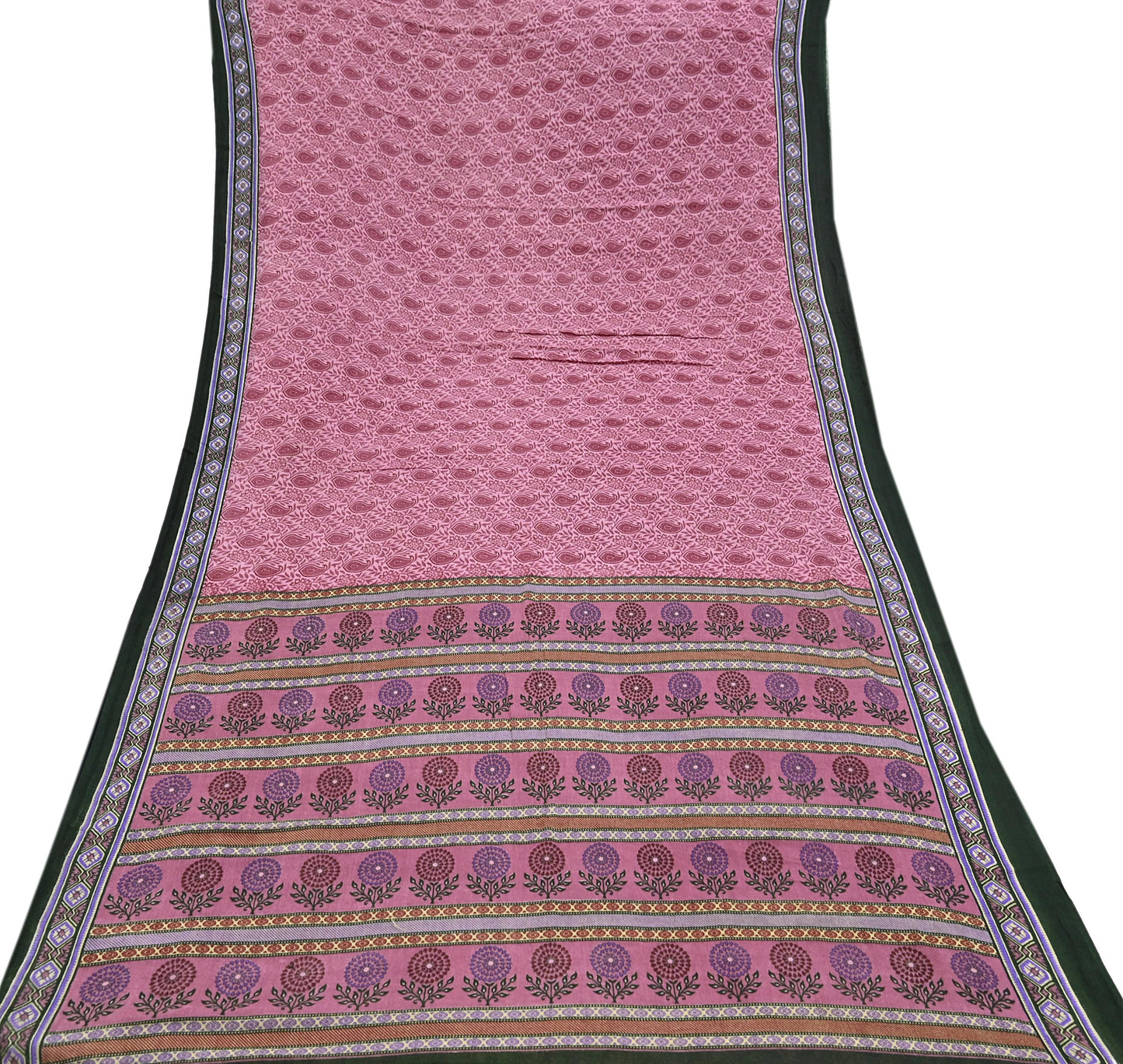 Indian Vintage Sari Pink Printed Pure Cotton Saree Craft Fabric 5Yd Soft Sewing Sarong Wrap Boho Floral Dress making Crafting