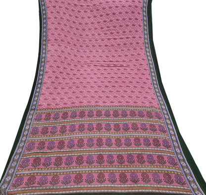 Indian Vintage Sari Pink Printed Pure Cotton Saree Craft Fabric 5Yd Soft Sewing Sarong Wrap Boho Floral Dress making Crafting