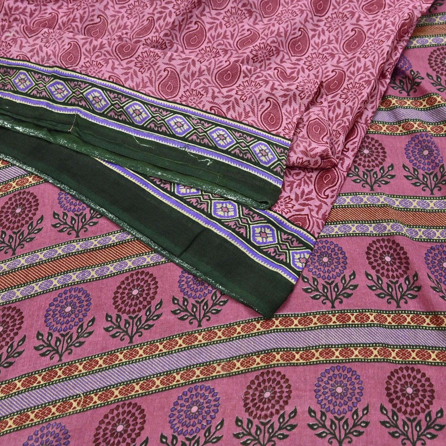 Indian Vintage Sari Pink Printed Pure Cotton Saree Craft Fabric 5Yd Soft Sewing Sarong Wrap Boho Floral Dress making Crafting