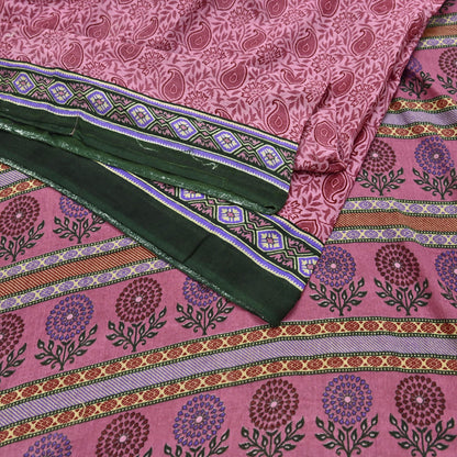 Indian Vintage Sari Pink Printed Pure Cotton Saree Craft Fabric 5Yd Soft Sewing Sarong Wrap Boho Floral Dress making Crafting