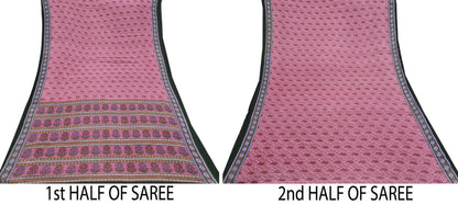 Indian Vintage Sari Pink Printed Pure Cotton Saree Craft Fabric 5Yd Soft Sewing Sarong Wrap Boho Floral Dress making Crafting