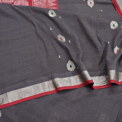 Indian Vintage Sari Red & Brown Pure Cotton Hand Woven Sarees Craft Fabric 5yd Ethnic Crafting Upcycle Quilting Dress Making Quilting Zari