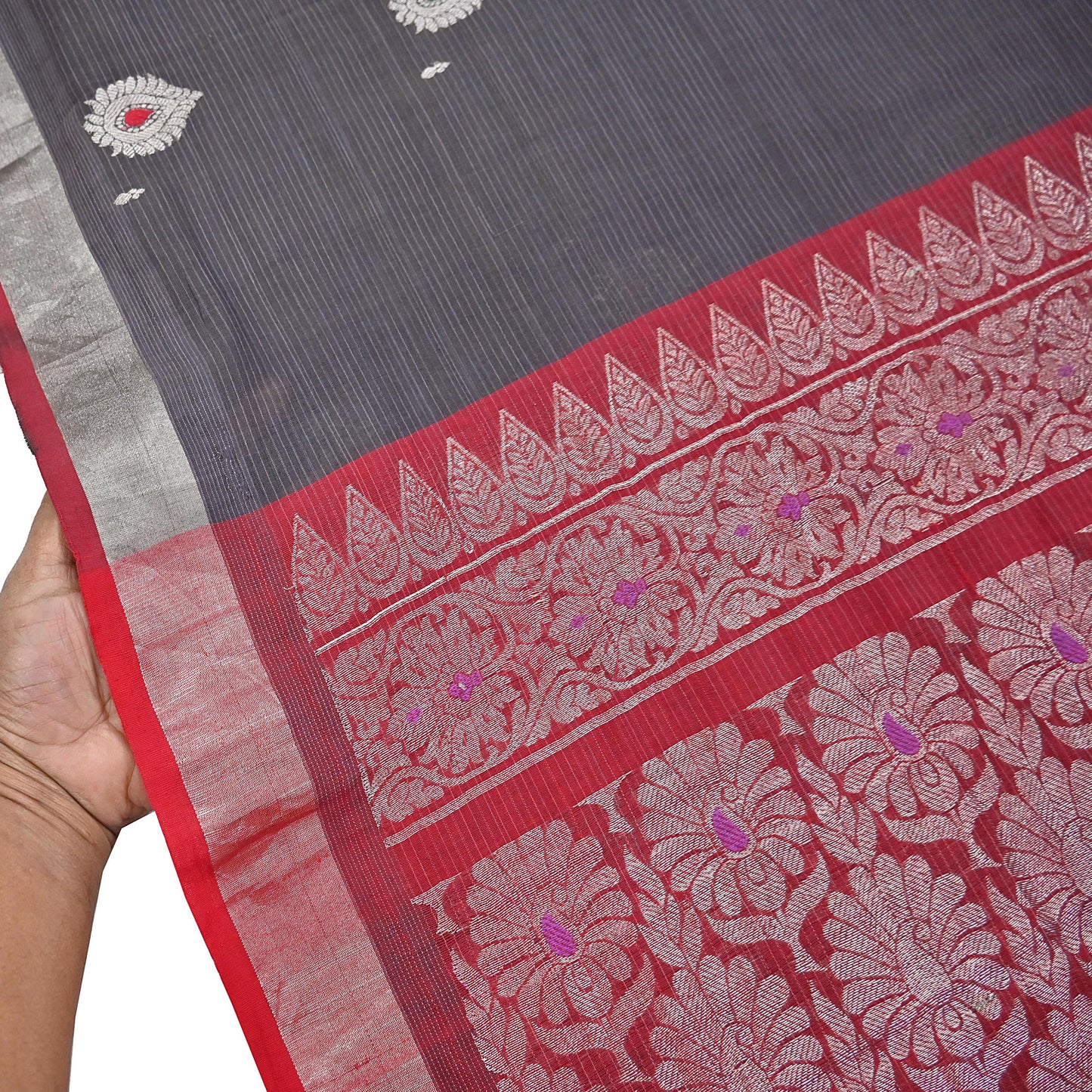 Indian Vintage Sari Red & Brown Pure Cotton Hand Woven Sarees Craft Fabric 5yd Ethnic Crafting Upcycle Quilting Dress Making Quilting Zari