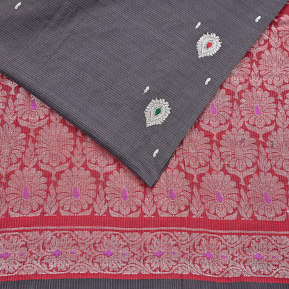 Indian Vintage Sari Red & Brown Pure Cotton Hand Woven Sarees Craft Fabric 5yd Ethnic Crafting Upcycle Quilting Dress Making Quilting Zari