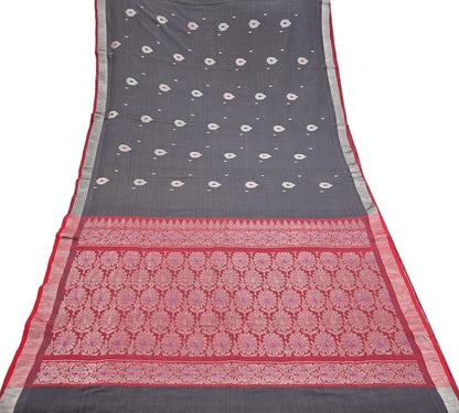 Indian Vintage Sari Red & Brown Pure Cotton Hand Woven Sarees Craft Fabric 5yd Ethnic Crafting Upcycle Quilting Dress Making Quilting Zari