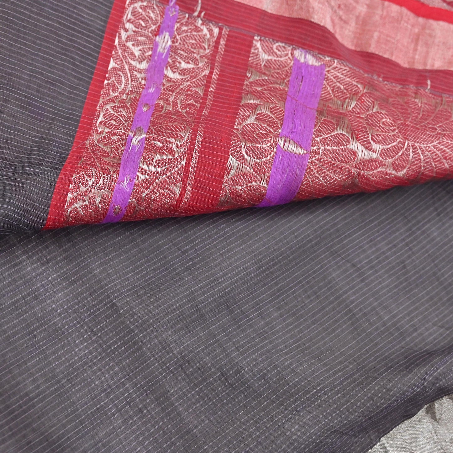 Indian Vintage Sari Red & Brown Pure Cotton Hand Woven Sarees Craft Fabric 5yd Ethnic Crafting Upcycle Quilting Dress Making Quilting Zari