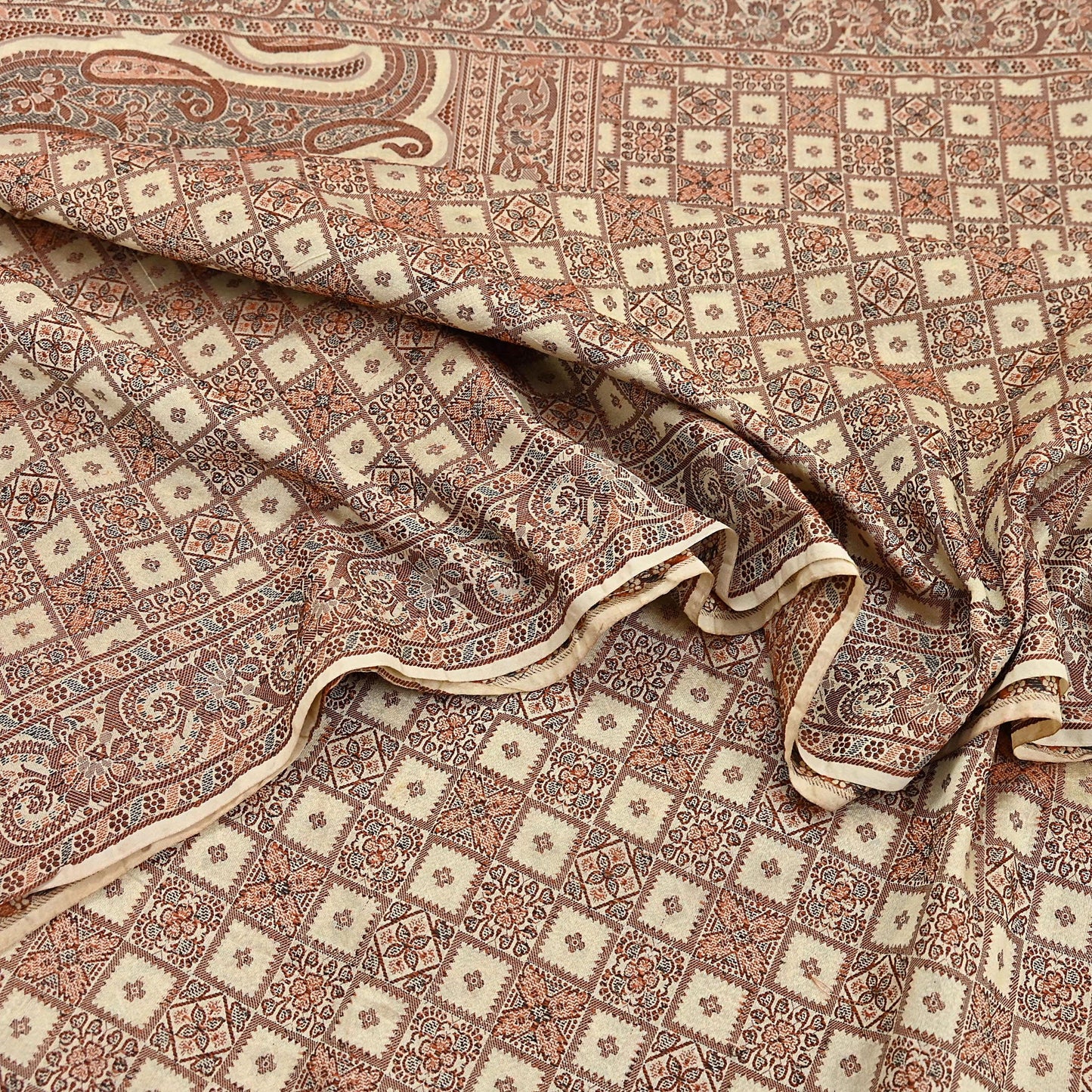 Indian Vintage Heavy Beige Hand Woven Saree 100% Pure Silk Sari 6Yard Floral Dress making Crafting Quilting Upcycle