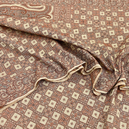 Indian Vintage Heavy Beige Hand Woven Saree 100% Pure Silk Sari 6Yard Floral Dress making Crafting Quilting Upcycle