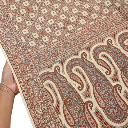 Indian Vintage Heavy Beige Hand Woven Saree 100% Pure Silk Sari 6Yard Floral Dress making Crafting Quilting Upcycle