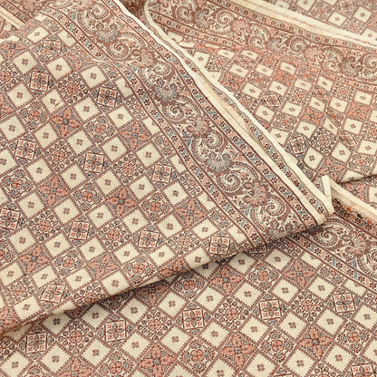 Indian Vintage Heavy Beige Hand Woven Saree 100% Pure Silk Sari 6Yard Floral Dress making Crafting Quilting Upcycle