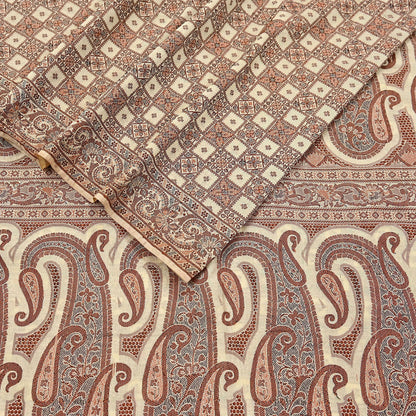 Indian Vintage Heavy Beige Hand Woven Saree 100% Pure Silk Sari 6Yard Floral Dress making Crafting Quilting Upcycle
