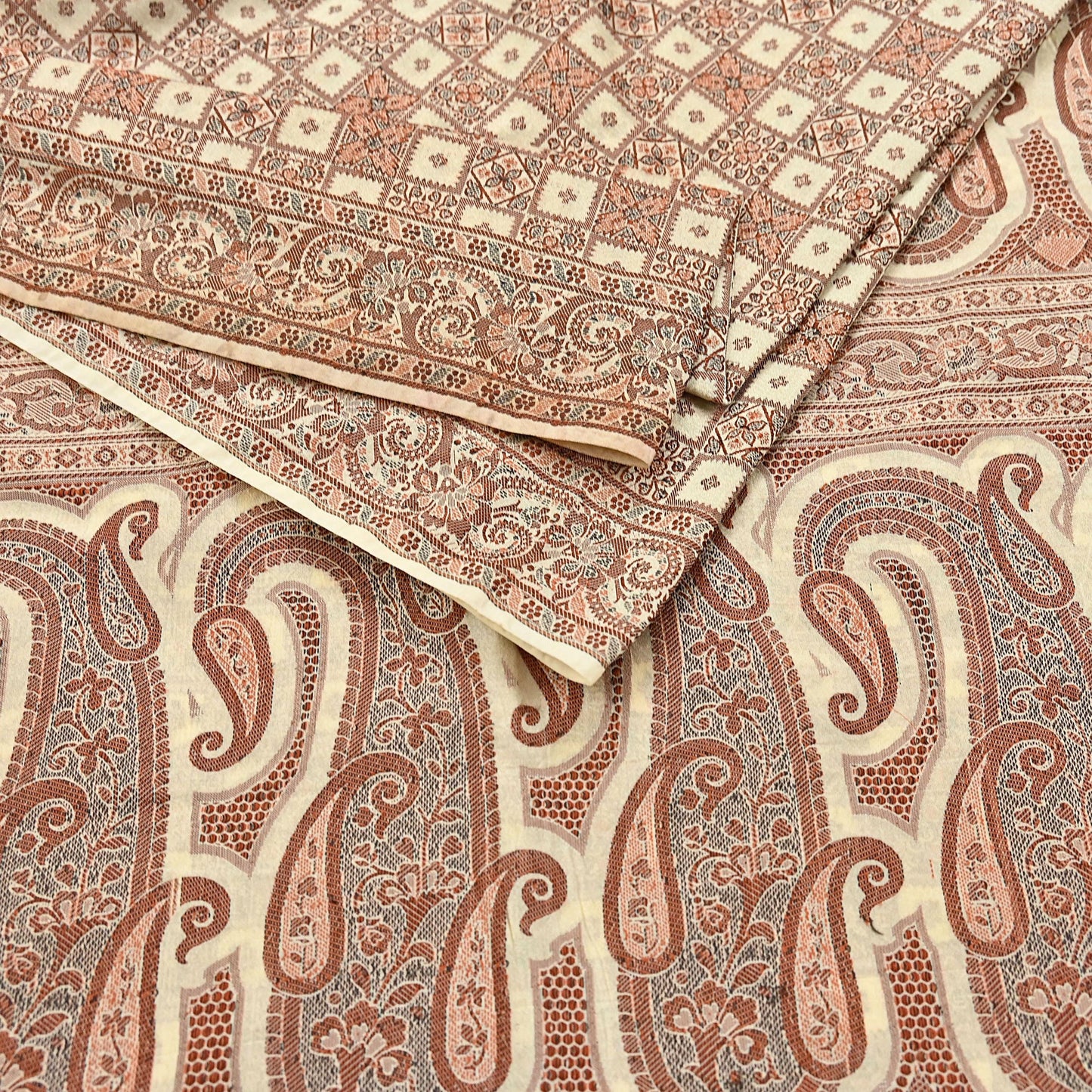 Indian Vintage Heavy Beige Hand Woven Saree 100% Pure Silk Sari 6Yard Floral Dress making Crafting Quilting Upcycle