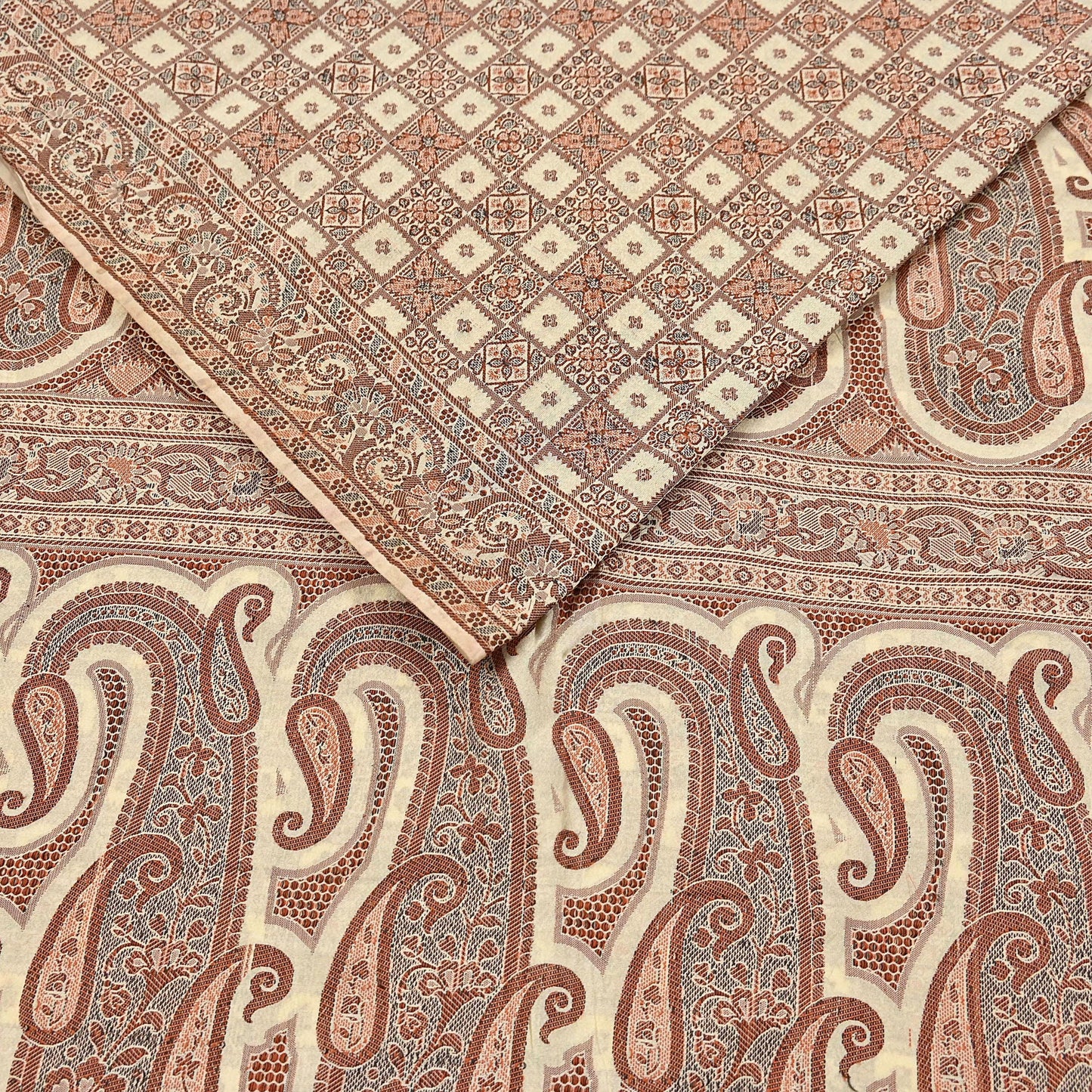 Indian Vintage Heavy Beige Hand Woven Saree 100% Pure Silk Sari 6Yard Floral Dress making Crafting Quilting Upcycle