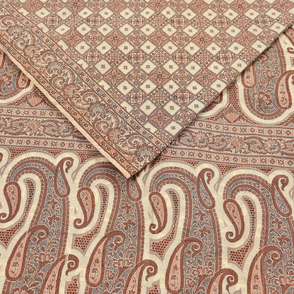 Indian Vintage Heavy Beige Hand Woven Saree 100% Pure Silk Sari 6Yard Floral Dress making Crafting Quilting Upcycle