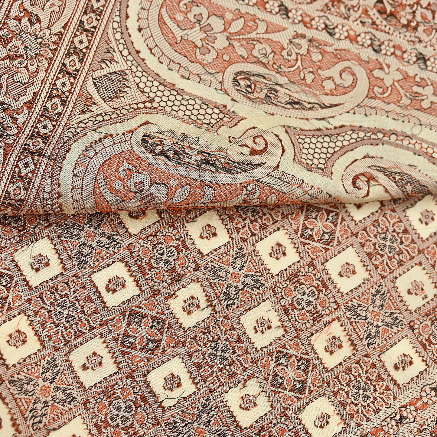 Indian Vintage Heavy Beige Hand Woven Saree 100% Pure Silk Sari 6Yard Floral Dress making Crafting Quilting Upcycle