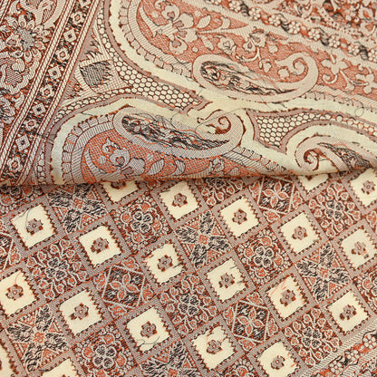 Indian Vintage Heavy Beige Hand Woven Saree 100% Pure Silk Sari 6Yard Floral Dress making Crafting Quilting Upcycle