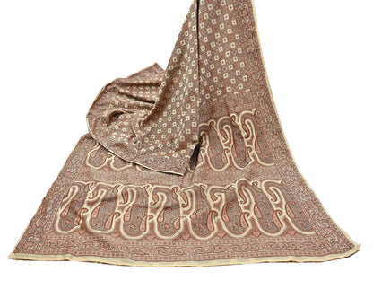 Indian Vintage Heavy Beige Hand Woven Saree 100% Pure Silk Sari 6Yard Floral Dress making Crafting Quilting Upcycle