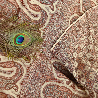 Indian Vintage Heavy Beige Hand Woven Saree 100% Pure Silk Sari 6Yard Floral Dress making Crafting Quilting Upcycle