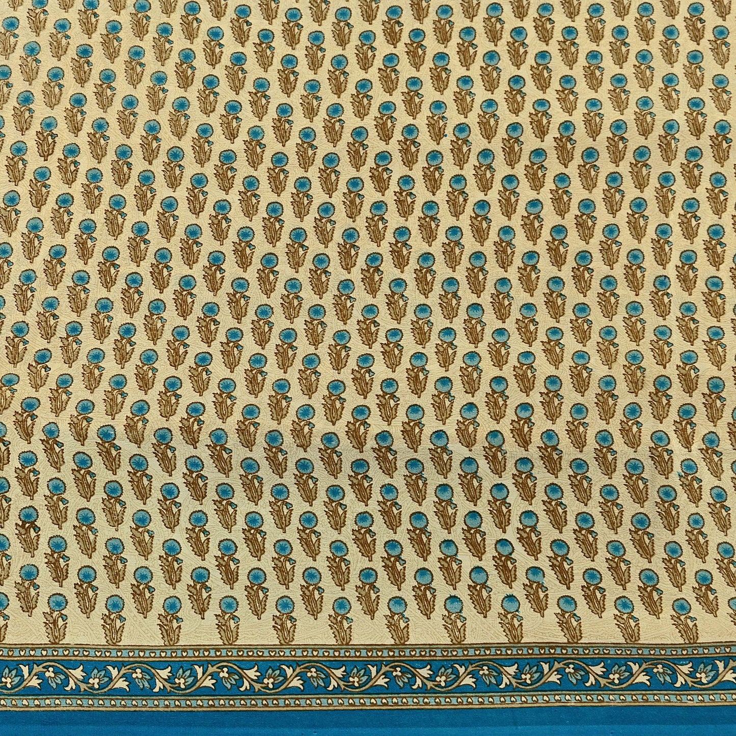 Indian Vintage blue & Beige Pure Crepe Silk Saree Floral Print 5 Yards Soft Sewing Fabric for Dressmaking, Quilting, Crafting Upcycling
