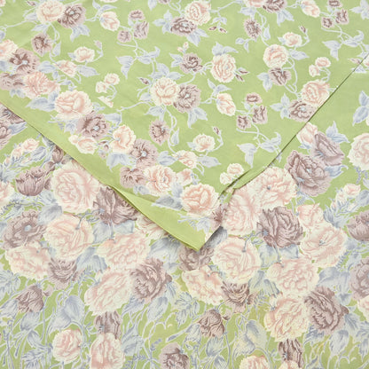 Indian Vintage Sari Sage Green Pure Crepe Silk Printed Saree 5yard Sewing Quilting Floral Soft Craft Fabric Wrap