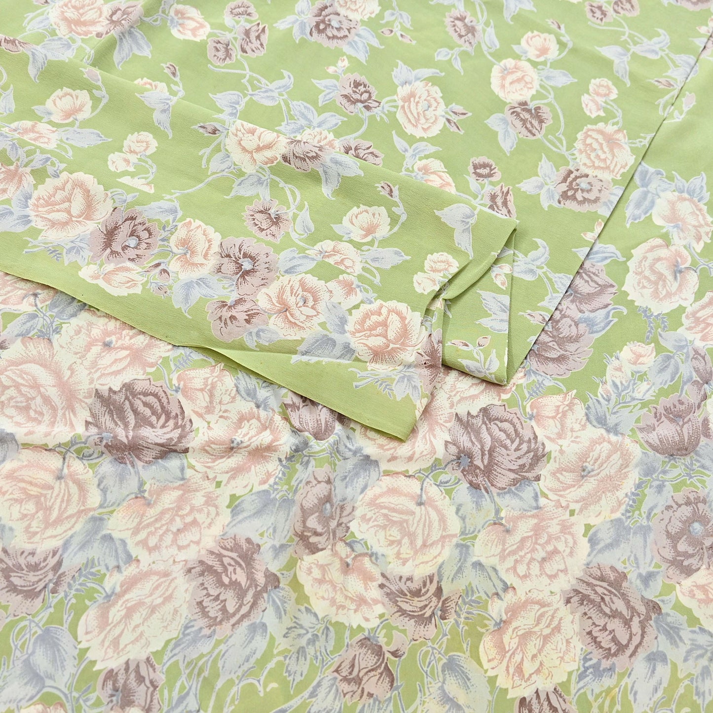 Indian Vintage Sari Sage Green Pure Crepe Silk Printed Saree 5yard Sewing Quilting Floral Soft Craft Fabric Wrap