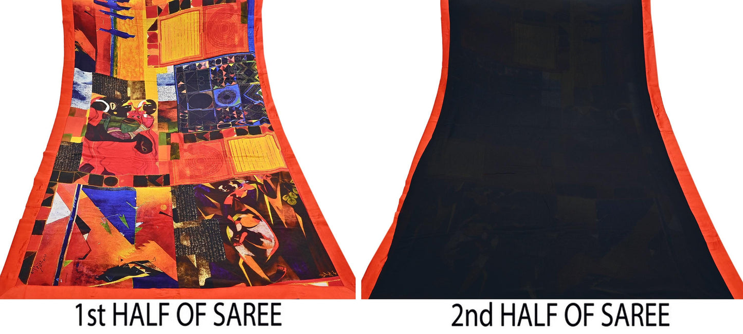 Indian Vintage Saree Multi Pure Silk Digital Printed Sari 6yd Sewing Floral Soft Craft Fabric Dress Making Crafting Quilting