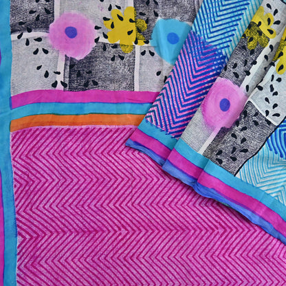 Indian Vintage Sari Multi Pure Crepe Silk Printed Saree 5yard Sewing Geometric Craft Fabric Wrap Dress Making Crafting Quilting