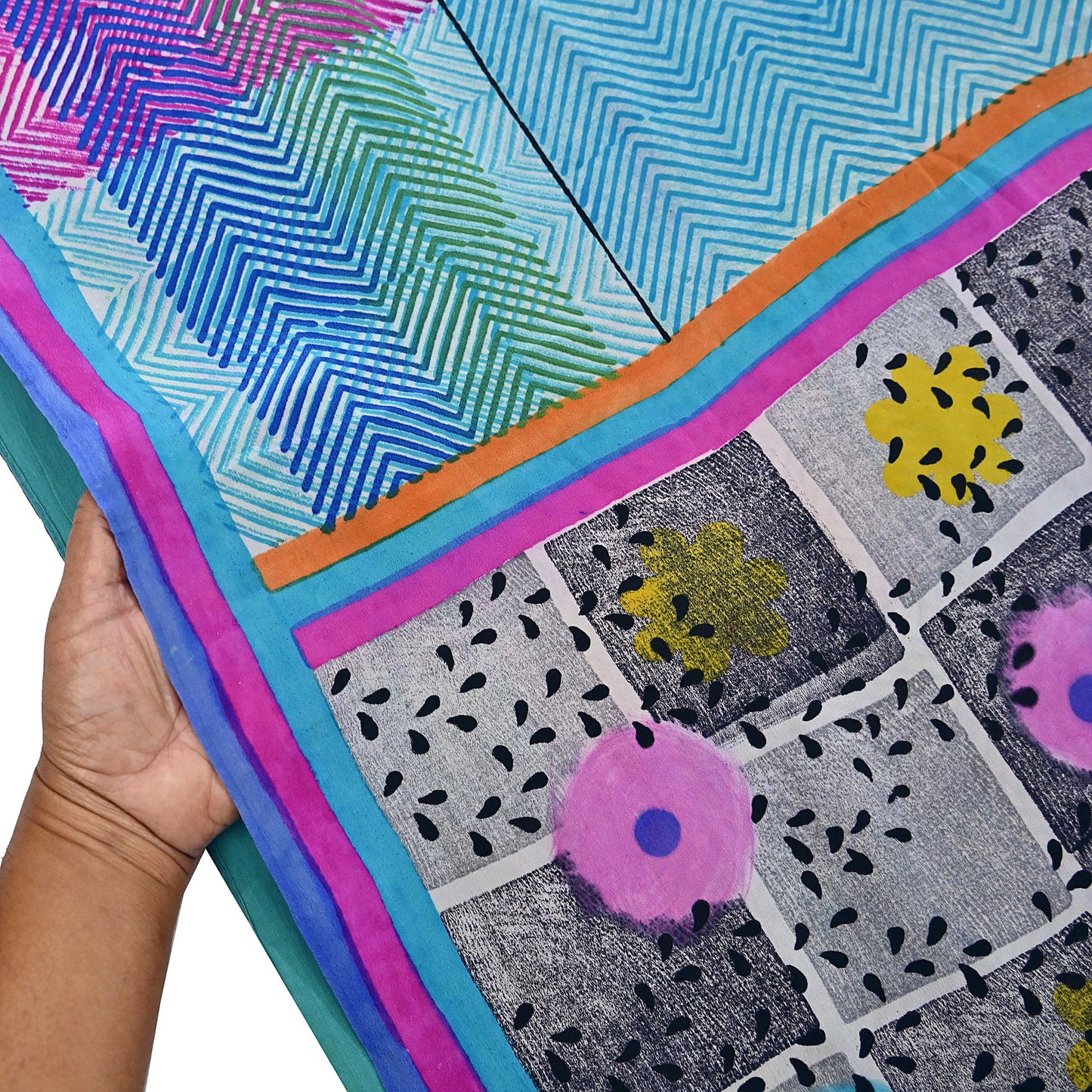 Indian Vintage Sari Multi Pure Crepe Silk Printed Saree 5yard Sewing Geometric Craft Fabric Wrap Dress Making Crafting Quilting