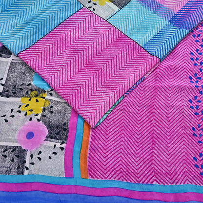 Indian Vintage Sari Multi Pure Crepe Silk Printed Saree 5yard Sewing Geometric Craft Fabric Wrap Dress Making Crafting Quilting