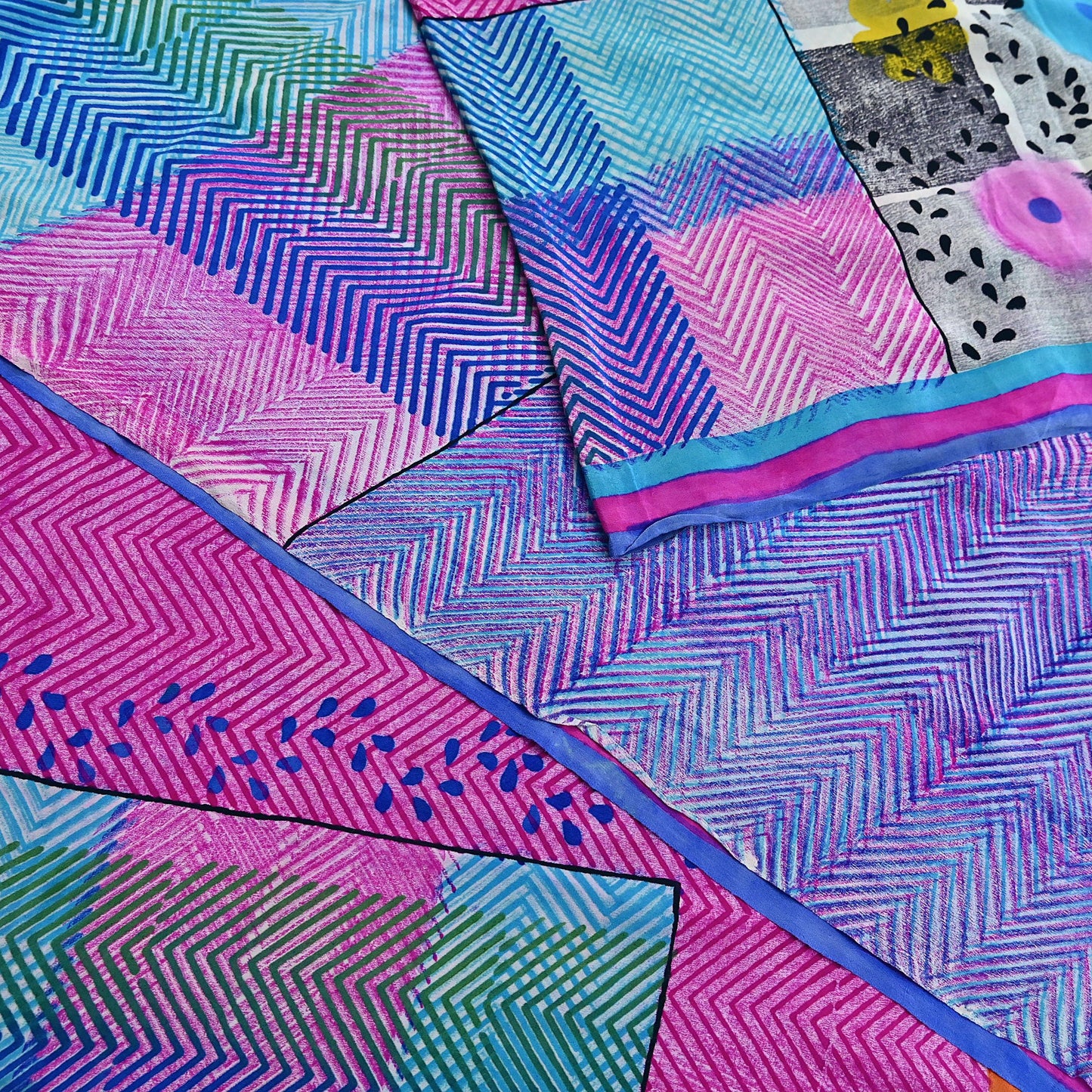 Indian Vintage Sari Multi Pure Crepe Silk Printed Saree 5yard Sewing Geometric Craft Fabric Wrap Dress Making Crafting Quilting