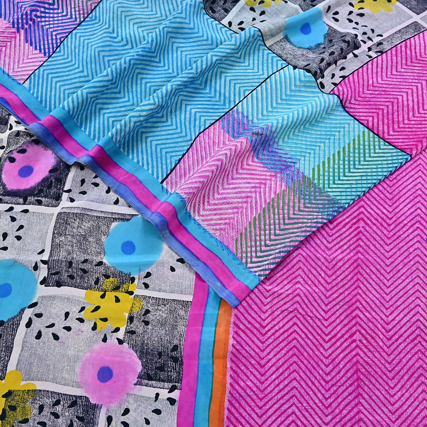 Indian Vintage Sari Multi Pure Crepe Silk Printed Saree 5yard Sewing Geometric Craft Fabric Wrap Dress Making Crafting Quilting