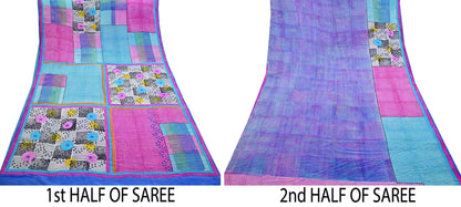 Indian Vintage Sari Multi Pure Crepe Silk Printed Saree 5yard Sewing Geometric Craft Fabric Wrap Dress Making Crafting Quilting