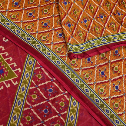 Indian Vintage Red & Mustard Saree Printed 100% Pure Cotton Sari Craft Fabric 5Yd Soft Sewing Sarong Wrap Dress Making Quilting Crafting