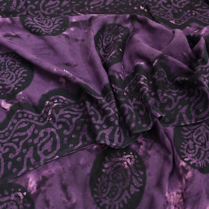 Indian Vintage Sari Purple & Black Batik Printed 100% Pure Cotton Saree Craft Soft Fabric 5Yard Sewing Sarong Wrap Boho