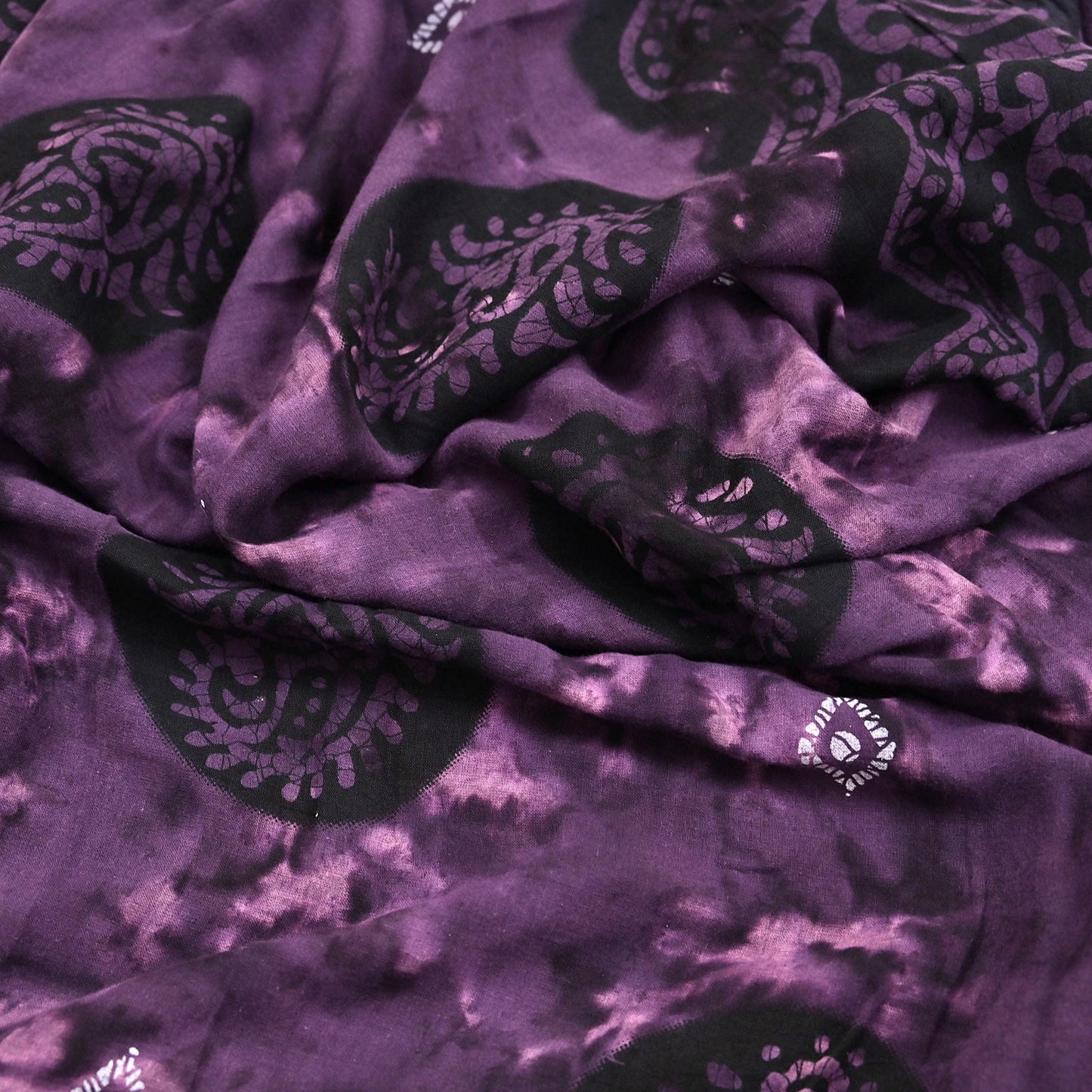 Indian Vintage Sari Purple & Black Batik Printed 100% Pure Cotton Saree Craft Soft Fabric 5Yard Sewing Sarong Wrap Boho
