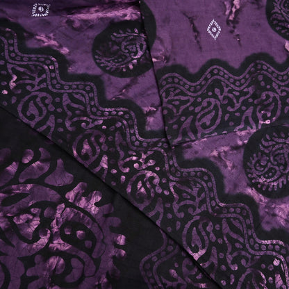 Indian Vintage Sari Purple & Black Batik Printed 100% Pure Cotton Saree Craft Soft Fabric 5Yard Sewing Sarong Wrap Boho