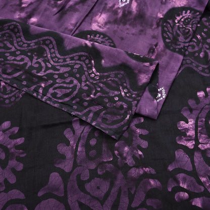 Indian Vintage Sari Purple & Black Batik Printed 100% Pure Cotton Saree Craft Soft Fabric 5Yard Sewing Sarong Wrap Boho